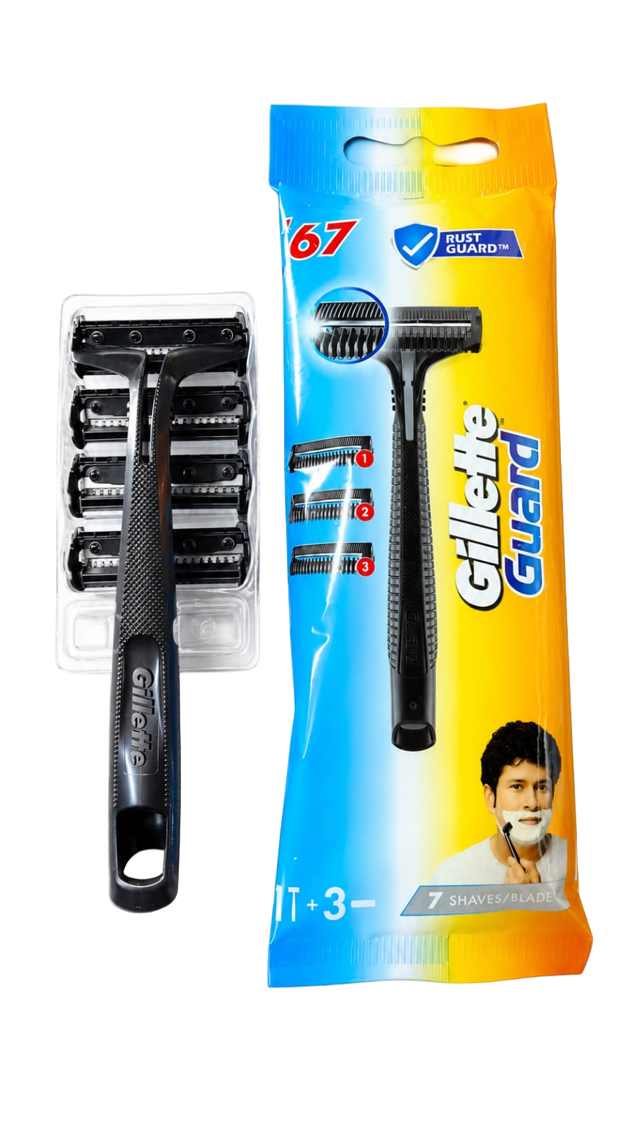 Gillette Guard Razor + 3 Guard Blade  67/-