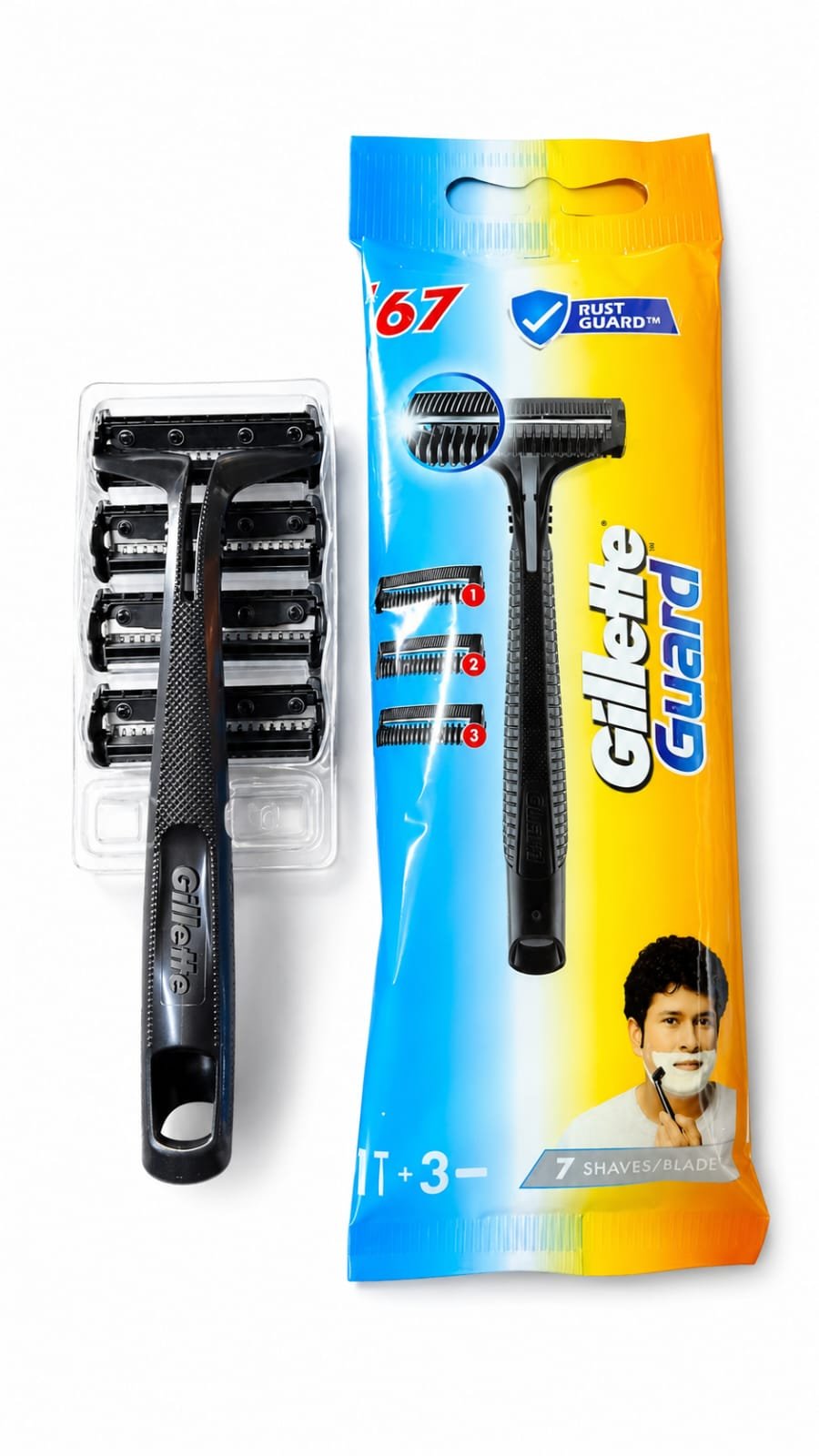 Gillette Guard Razor + 3 Guard Blade  67/-
