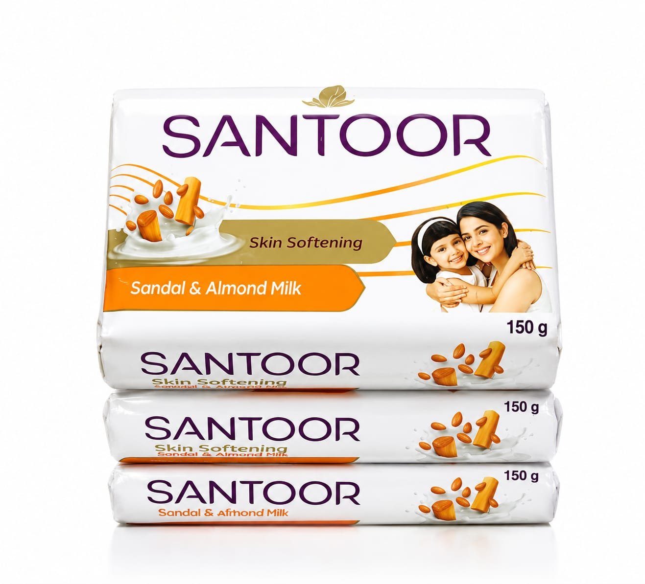 Santoor Skin Softening Sandal & Almond Milk Soap 150g*3